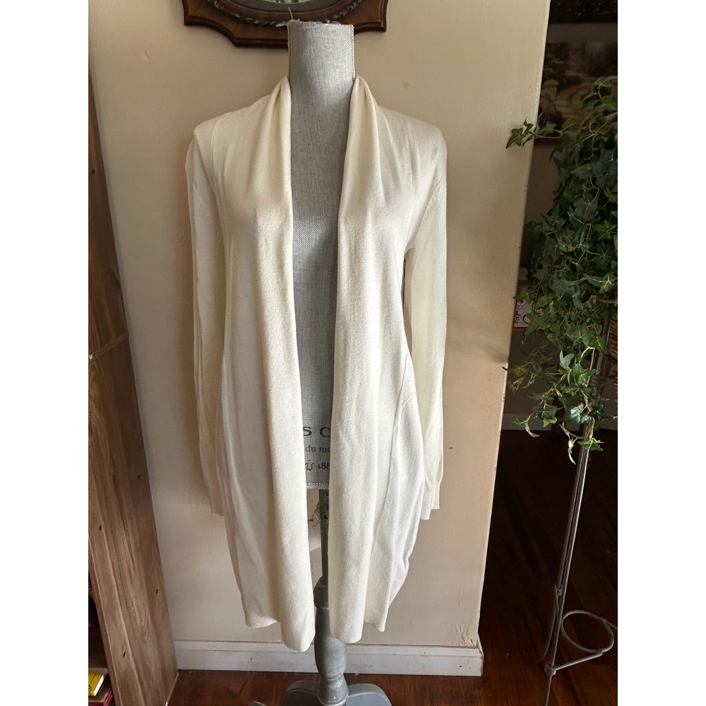 Long Cardigan Sweater Womens Large Ivory NWT Open Front Shawl Collar Casual